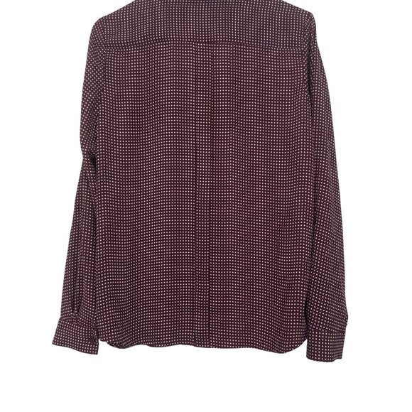 The Limited Ashton Women SZ M Maroon & White Polka Dot Button-Up Shirt Blouse - Picture 10 of 12